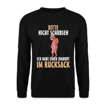 Butte nicht schubsen Bären - Unisex Pullover - Schwarz - Vorne - Alina (178cm) & Michal (187cm)