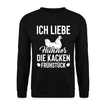 Hühner Bauernhof Eier Geburtstag Weihnachten Idee - Unisex Pullover - Schwarz - Vorne - Alina (178cm) & Michal (187cm)