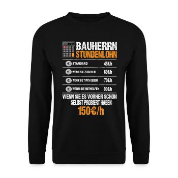 Bauherr Stundenlohn - Unisex Pullover - Schwarz - Vorne - Alina (178cm) & Michal (187cm)