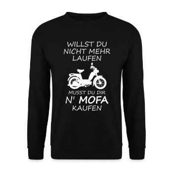 Mofafahrer Mopedfahrer Spruch Mofa 25 Kmh 2 Takter - Unisex Pullover - Schwarz - Vorne - Alina (178cm) & Michal (187cm)
