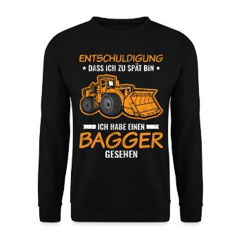 Bagger | Kinder Sprüche Geschenkideen - Unisex Pullover - Schwarz - Vorne - Alina (178cm) & Michal (187cm)