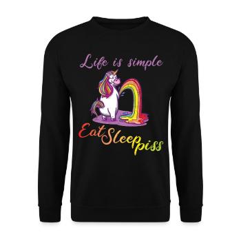 Life is simple - Eat sleep piss - Unisex Pullover - Schwarz - Vorne - Alina (178cm) & Michal (187cm)