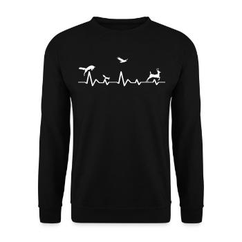 Herzschlag Tiere Geschenkidee Mann Waldtiere - Unisex Pullover - Schwarz - Vorne - Alina (178cm) & Michal (187cm)