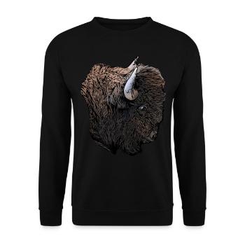 Amerikanischer Bison - Unisex Pullover - Schwarz - Vorne - Alina (178cm) & Michal (187cm)