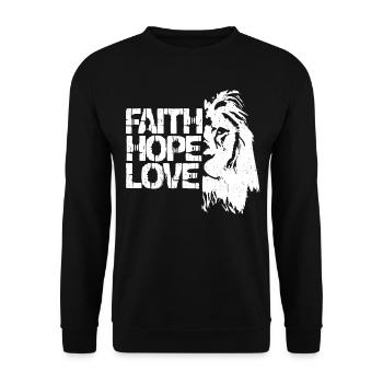 Foi Espérance Amour Lion Jésus Bible Dicton - Sweat-shirt Unisexe - noir - Devant - Alina (178cm) & Michal (187cm)