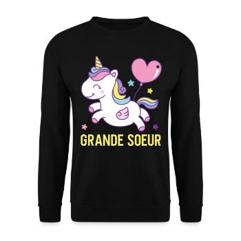 Grande sœur Licorne - Sweat-shirt Unisexe - noir - Devant - Alina (178cm) & Michal (187cm)