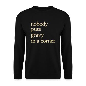 Niemand stellt Soße in eine Ecke / Lustig - Unisex Pullover - Schwarz - Vorne - Alina (178cm) & Michal (187cm)
