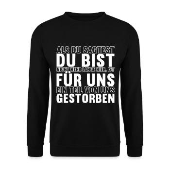 Abschiedsgeschenk Kollegen Jobwechsel - Unisex Pullover - Schwarz - Vorne - Alina (178cm) & Michal (187cm)