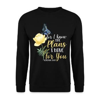 Christian Bible Verse Butterfly - Unisex Pullover - Schwarz - Vorne - Alina (178cm) & Michal (187cm)
