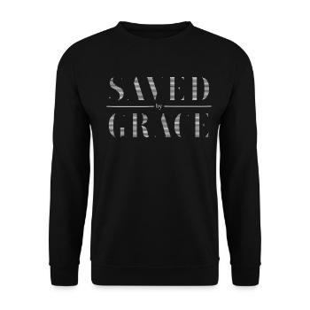 Sauvé par la grâce Jésus Bible Dicton chrétien - Sweat-shirt Unisexe - noir - Devant - Alina (178cm) & Michal (187cm)