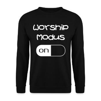 Worship Mode On Jesus Bible Christian Saying - Unisex Sweatshirt - black - Front - Alina (178cm) & Michal (187cm)
