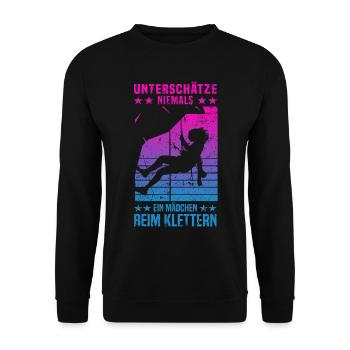 Bergsteigen Berg Kletterer Mädchen beim Klettern - Unisex Pullover - Schwarz - Vorne - Alina (178cm) & Michal (187cm)