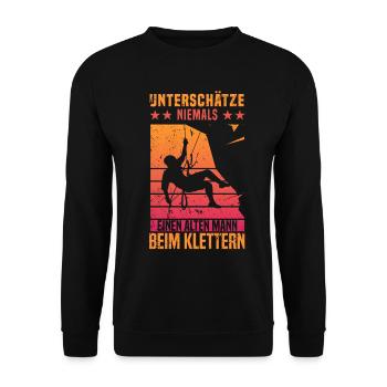 Berg Klettern Bergsteigen Alten Mann beim Klettern - Unisex Pullover - Schwarz - Vorne - Alina (178cm) & Michal (187cm)