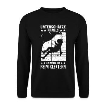 Bergsteigen Berg Kletterer Mädchen beim Klettern - Unisex Pullover - Schwarz - Vorne - Alina (178cm) & Michal (187cm)