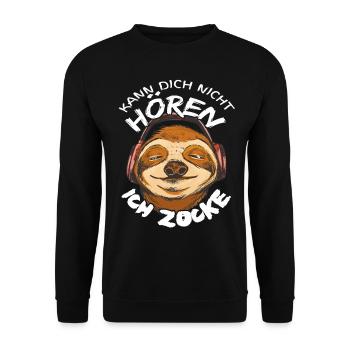 Faultier Kann dich nicht hören ich zocke Gaming - Unisex Pullover - Schwarz - Vorne - Alina (178cm) & Michal (187cm)