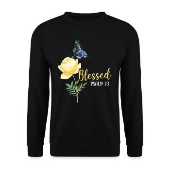Christian Bible Verse Butterfly - Unisex Pullover - Schwarz - Vorne - Alina (178cm) & Michal (187cm)