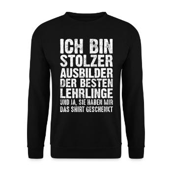 Stolzer Ausbilder | Lustige Ausbilder Geschenkidee - Unisex Pullover - Schwarz - Vorne - Alina (178cm) & Michal (187cm)