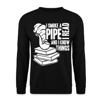 Buchliebhaber Pfeifenraucher Tabakliteratur - Unisex Pullover - Schwarz - Vorne - Alina (178cm) & Michal (187cm)