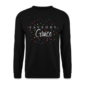 Saved By Grace Gott Jesus Bibel Glaube Kirche - Unisex Pullover - Schwarz - Vorne - Alina (178cm) & Michal (187cm)