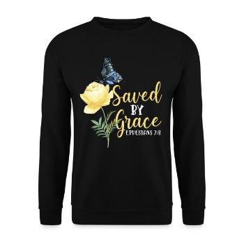 Christian Bible Verse Butterfly - Unisex Pullover - Schwarz - Vorne - Alina (178cm) & Michal (187cm)
