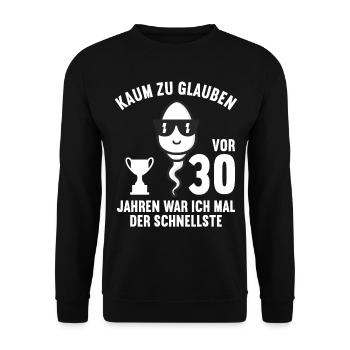 30 Jahre vor 30 Jahren schnellste 30. Geburtstag - Unisex Pullover - Schwarz - Vorne - Alina (178cm) & Michal (187cm)