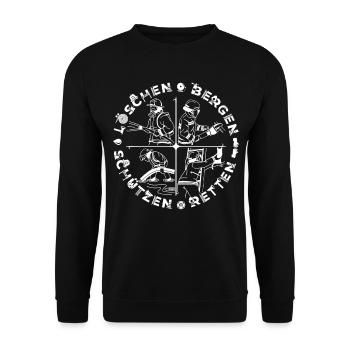 Feuerwehr 112 Feuerwehrmann Löschen Retten Spruch - Unisex Pullover - Schwarz - Vorne - Alina (178cm) & Michal (187cm)