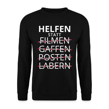 Helfen statt Filmen Gaffen Cooler Spruch RETTER - Unisex Pullover - Schwarz - Vorne - Alina (178cm) & Michal (187cm)
