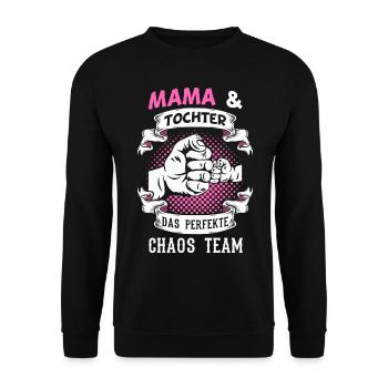 Mama & Tochter Partnerlook Geschenkidee - Unisex Pullover - Schwarz - Vorne - Alina (178cm) & Michal (187cm)