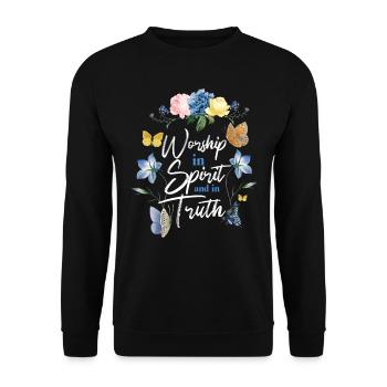 Christian Bible Verse Butterfly - Unisex Pullover - Schwarz - Vorne - Alina (178cm) & Michal (187cm)