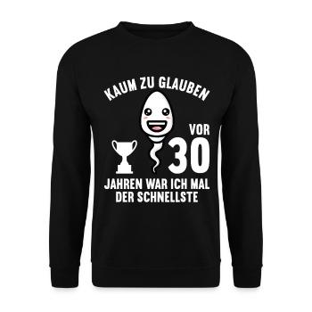 30 Jahre vor 30 Jahren schnellste 30. Geburtstag - Unisex Pullover - Schwarz - Vorne - Alina (178cm) & Michal (187cm)