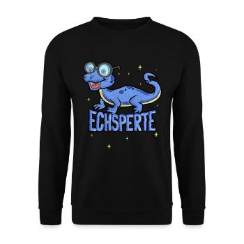 Echsperte, für Echsen, Leguan und Reptilien Fans - Unisex Pullover - Schwarz - Vorne - Alina (178cm) & Michal (187cm)