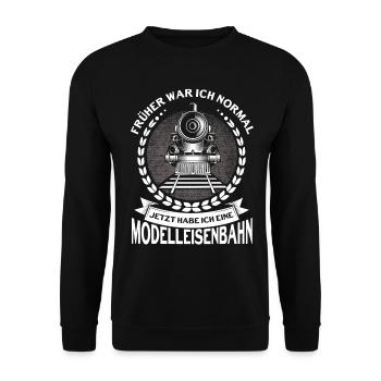 Modellbauer Modellbahn Modelleisenbahn Geschenk - Unisex Pullover - Schwarz - Vorne - Alina (178cm) & Michal (187cm)