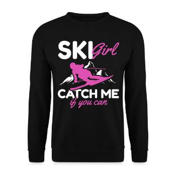 Skifahrer Ski Girl Catch me if you can Skiing Girl - Unisex Pullover - Schwarz - Vorne - Alina (178cm) & Michal (187cm)
