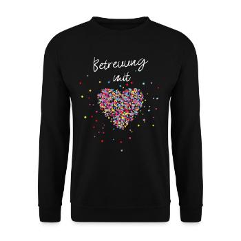 Betreuung mit Herz Herz für Pflegekräfte Geschenk - Unisex Pullover - Schwarz - Vorne - Alina (178cm) & Michal (187cm)