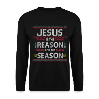 Jesus is the Reason for the Season Ugly Jesus - Unisex Pullover - Schwarz - Vorne - Alina (178cm) & Michal (187cm)