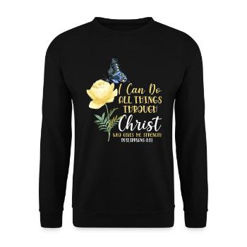 Christian Bible Verse Butterfly - Unisex Sweatshirt - black - Front - Alina (178cm) & Michal (187cm)