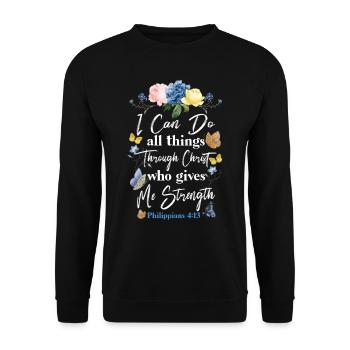Christian Bible Verse Butterfly - Unisex Sweatshirt - black - Front - Alina (178cm) & Michal (187cm)
