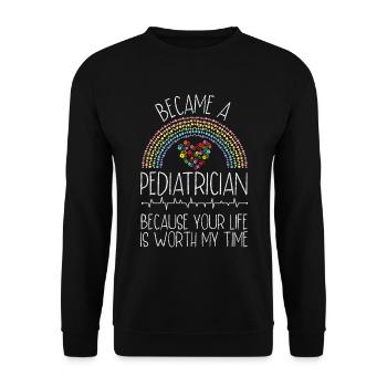 Pediatrician Life is worth my Time Children Doctor - Unisex Pullover - Schwarz - Vorne - Alina (178cm) & Michal (187cm)