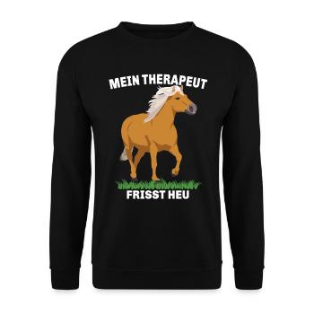 Haflinger Pferd - Mein Therapeut frisst Heu - Unisex Pullover - Schwarz - Vorne - Alina (178cm) & Michal (187cm)