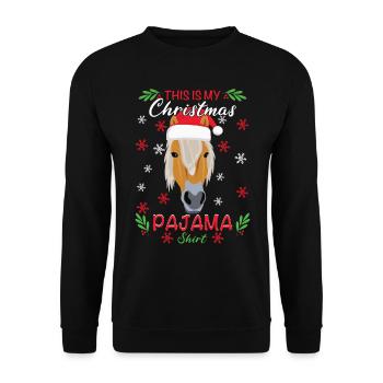 Haflinger Pferd This is my Christmas Pajama Shirt - Unisex Pullover - Schwarz - Vorne - Alina (178cm) & Michal (187cm)