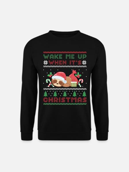 Wake Me Up When It's Christmas Faultier Weihnacht - Unisex Pullover - Schwarz