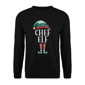 Weihnachten Partnerkostüm Chef Elf Elfe Elfen - Unisex Pullover - Schwarz - Vorne - Alina (178cm) & Michal (187cm)