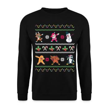 Weihnachten Christmas Pajama Dabbing Santa Claus - Unisex Pullover - Schwarz - Vorne - Alina (178cm) & Michal (187cm)
