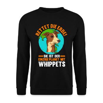 Windhund Umweltschutz Rettet die Erde Whippet - Unisex Pullover - Schwarz - Vorne - Alina (178cm) & Michal (187cm)
