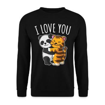 Ich liebe dich Panda Tiger Valentinstag Herz - Unisex Pullover - Schwarz - Vorne - Alina (178cm) & Michal (187cm)