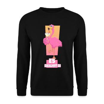 Flamingo Es Eskaliert Eh Flamingo Party Outfit - Unisex Pullover - Schwarz - Vorne - Alina (178cm) & Michal (187cm)