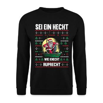 Angeln Weihnachtsmann Angler Weihnachten - Unisex Pullover - Schwarz - Vorne - Alina (178cm) & Michal (187cm)
