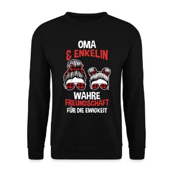 Oma und Enkelin - Unisex Pullover - Schwarz - Vorne - Alina (178cm) & Michal (187cm)