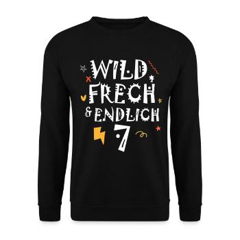 7 Jahre Geburtstag Geschenk Mädchen Junge divers - Unisex Pullover - Schwarz - Vorne - Alina (178cm) & Michal (187cm)