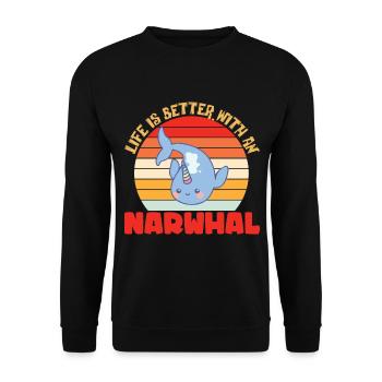 Narwhal Unicorn Whale Gift - Unisex Sweatshirt - black - Front - Alina (178cm) & Michal (187cm)